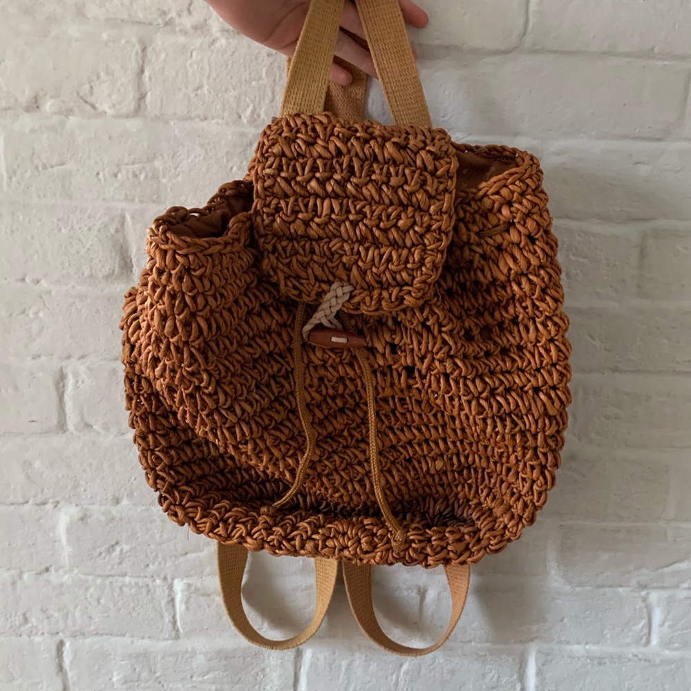 Boho Cute Woven Straw Rattan Beach Free People Style Large Backpack Bag